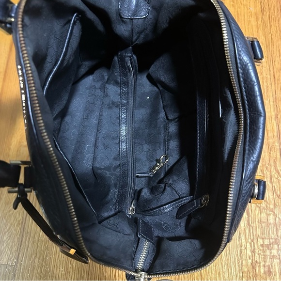 Michael Kors Soft  Black Leather Gold Metal Hardware Satchel Tote Handbag Purse - Picture 9 of 15